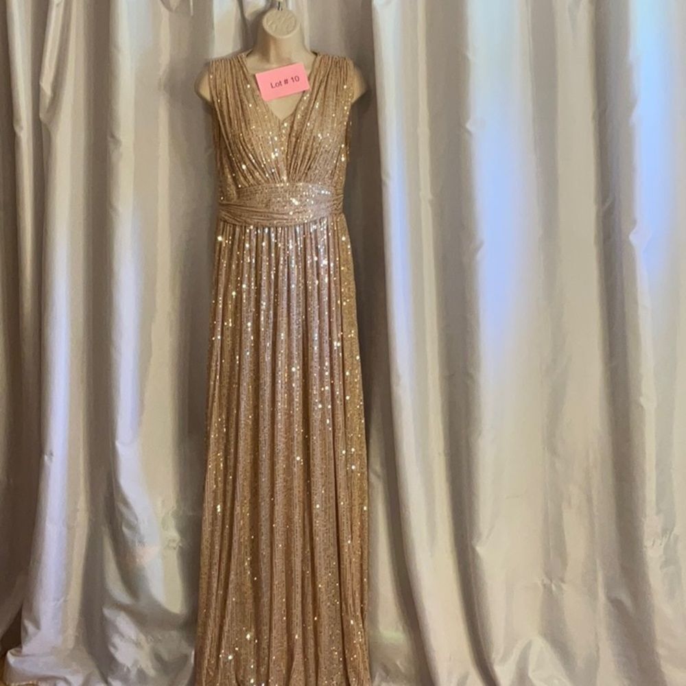 ALISA & LEO nude colored gown with gold to pinkish colored sequins all over 15JR